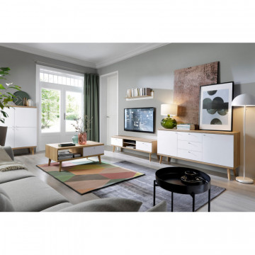 Comoda TV Prime PR02 din stejar Riviera - alb, 160 cm 2D - Img 3