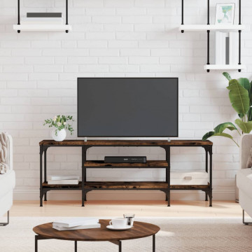 Comodă TV, stejar afumat, 121x35x45 cm, lemn prelucrat & fier - Img 1