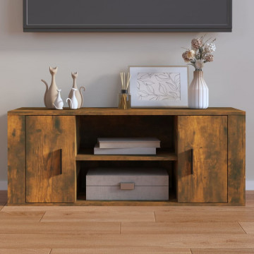 Comodă TV, stejar fumuriu, 100x35x40 cm, lemn prelucrat - Img 1