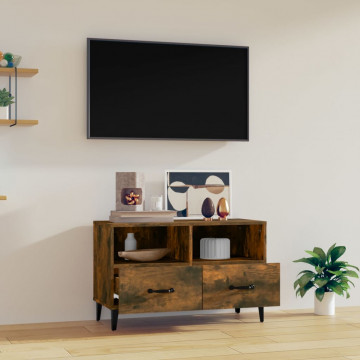 Comodă TV, stejar fumuriu, 80x36x50 cm, lemn prelucrat - Img 3