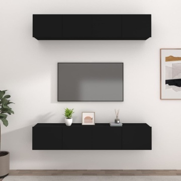 Comode TV, 4 buc., negru, 80x30x30 cm, lemn compozit - Img 1