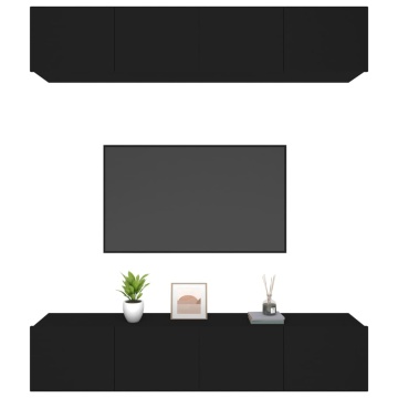 Comode TV, 4 buc., negru, 80x30x30 cm, lemn compozit - Img 4