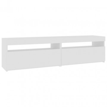 Comode TV cu lumini LED, 2 buc., alb extralucios, 75x35x40 cm - Img 2