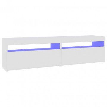 Comode TV cu lumini LED, 2 buc., alb extralucios, 75x35x40 cm - Img 6