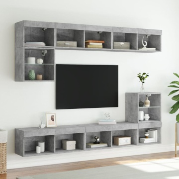 Comode TV cu lumini LED, 2 buc., gri beton, 80x30x30 cm - Img 3