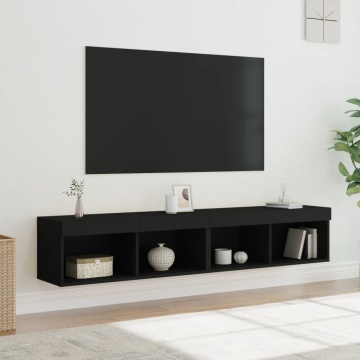 Comode TV cu lumini LED, 2 buc., negru, 60x30x30 cm - Img 1