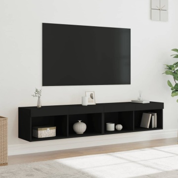 Comode TV cu lumini LED, 2 buc., negru, 60x30x30 cm - Img 8