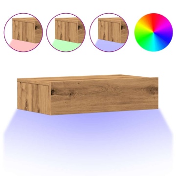 Comode TV cu lumini LED 2 buc., stejar artizanal, 60x35x15,5 cm - Img 2