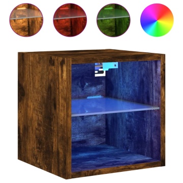Comode TV cu lumini LED, 2 buc., stejar fumuriu, 30x28,5x30 cm - Img 6