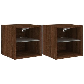 Comode TV cu lumini LED, 2 buc., stejar maro, 30x28,5x30 cm - Img 2