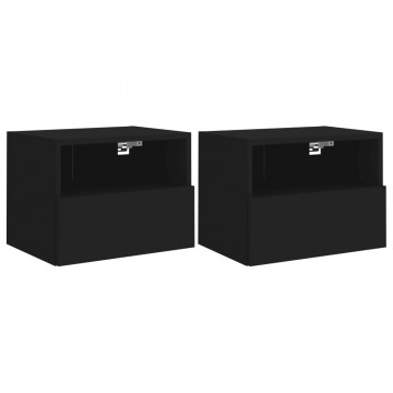 Comode TV de perete, 2 buc., negru, 40x30x30 cm, lemn prelucrat - Img 2