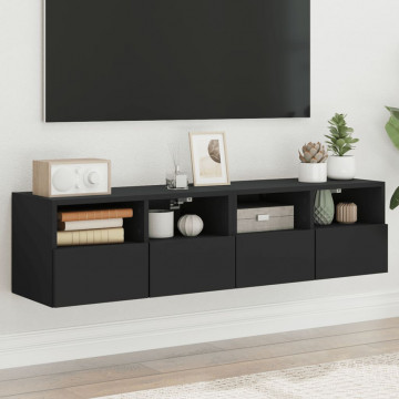Comode TV de perete, 2 buc., negru, 60x30x30 cm, lemn - Img 1