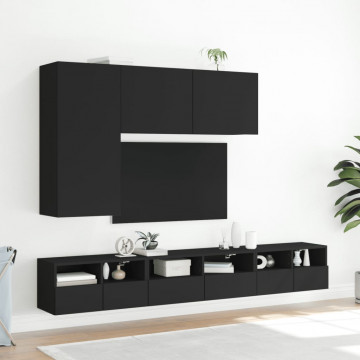 Comode TV de perete, 2 buc., negru, 60x30x30 cm, lemn - Img 4