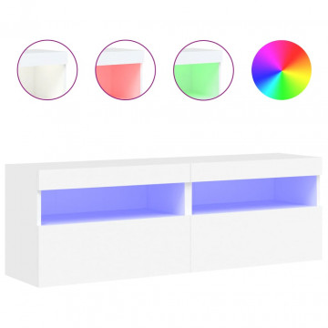 Comode TV de perete cu lumini LED, 2 buc., alb, 60x30x40 cm - Img 2