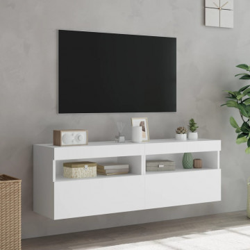 Comode TV de perete cu lumini LED, 2 buc., alb, 60x30x40 cm - Img 8