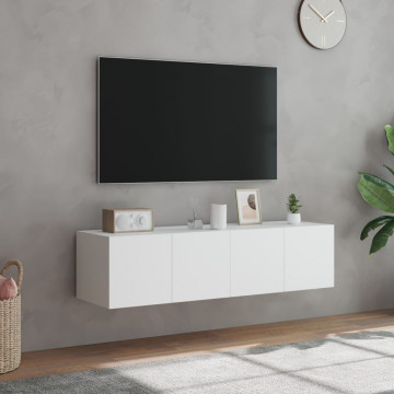 Comode TV de perete cu lumini LED, 2 buc., alb, 60x35x31 cm - Img 4