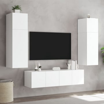 Comode TV de perete cu lumini LED, 2 buc., alb, 80x35x31 cm - Img 8