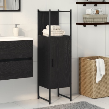 Consolă de baie Negru Stejar 33x33x120,5 cm Lemn prelucrat - Img 1