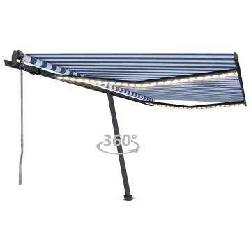 Copertină automată cu LED&senzor vânt, albastru&alb, 450x350 cm - Img 1