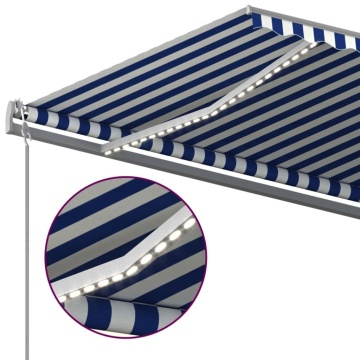 Copertină automată cu senzor vânt & LED, albastru & alb, 6x3 m - Img 5