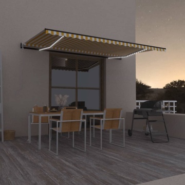 Copertină automată cu senzor vânt&LED, galben/alb, 500x300 cm - Img 1