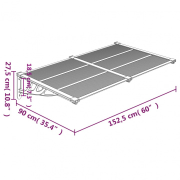 Copertină de ușă, negru și transparent 152,5x90 cm policarbonat - Img 5