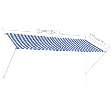 Copertină retractabilă, albastru și alb, 300 x 150 cm - Img 7