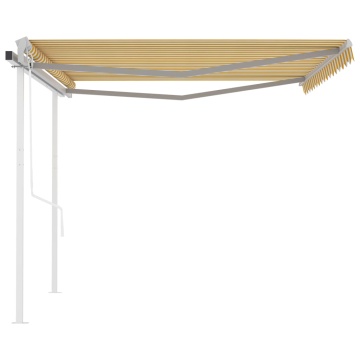 Copertină retractabilă automat, cu stâlpi, galben&alb, 4x3,5 m - Img 8