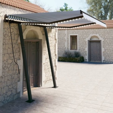 Copertină retractabilă manual cu LED, albastru & alb 3,5x2,5 m - Img 1
