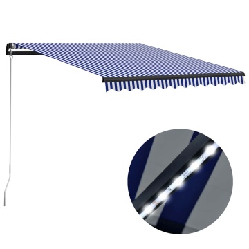 Copertină retractabilă manual cu LED, albastru/alb, 300x250 cm - Img 1