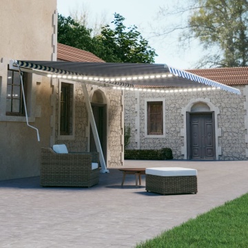 Copertină retractabilă manual cu LED, albastru & alb 500x300 cm - Img 1