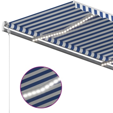 Copertină retractabilă manual, cu LED, albastru și alb, 4x3 m - Img 5
