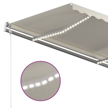 Copertină retractabilă manual, cu LED, crem, 4x3 m - Img 5