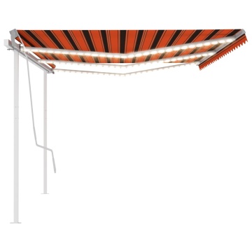 Copertină retractabilă manual cu LED, portocaliu/maro, 6x3 m - Img 4