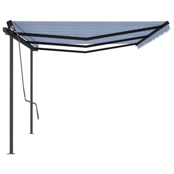 Copertină retractabilă manual cu stâlpi, albastru & alb, 6x3 m - Img 8