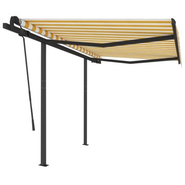 Copertină retractabilă manual cu stâlpi galben&alb 3,5x2,5 m - Img 2
