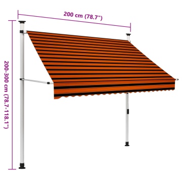 Copertină retractabilă manual, portocaliu și maro, 200 cm - Img 6