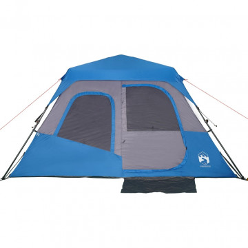 Cort camping 6 pers., albastru, impermeabil, configurare rapidă - Img 6