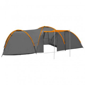 Cort camping tip iglu, 8 pers., gri/portocaliu, 650x240x190 cm - Img 1