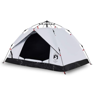 Cort de camping 3 persoane, alb opac, setare rapidă, țesătură - Img 2