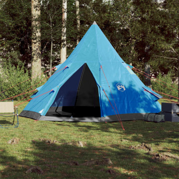 Cort de camping 4 persoane albastru, 367x367x259 cm, tafta 185T - Img 3