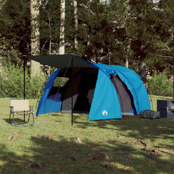 Cort de camping 4 persoane albastru, 420x260x153 cm, tafta 185T - Img 3