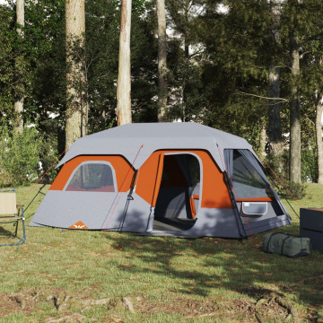 Cort de camping 9 pers., gri/oranj, impermeabil, setare rapidă - Img 1