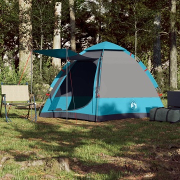 Cort de camping cabană 4 persoane albastru cu eliberare rapidă - Img 3