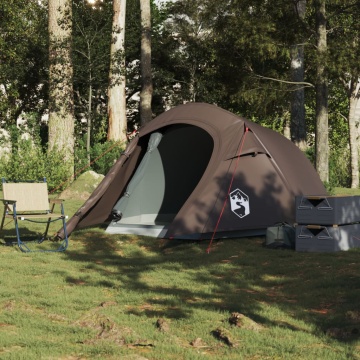 Cort de camping tunel pentru 3 persoane, maro, impermeabil - Img 3