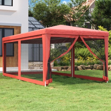 Cort de petrecere cu 6 pereți din plasă, roșu, 3x6 m, HDPE - Img 1