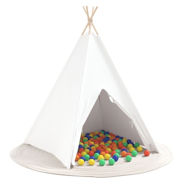 Cort Teepee pentru Copii cu Geantă Peach & Bile de Joacă Alb - Img 3
