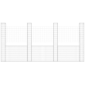 Coș de gabion în formă de U cu 5 stâlpi, 500x20x200 cm, fier - Img 3