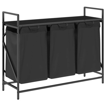 Coș de rufe 3 compartimente cu raft stejar negru - Img 2