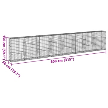 Coș gabion cu capac, 800x50x150 cm, fier galvanizat - Img 6